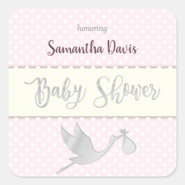 Silver Stork Baby Girl Babydusche Quadratischer Aufkleber