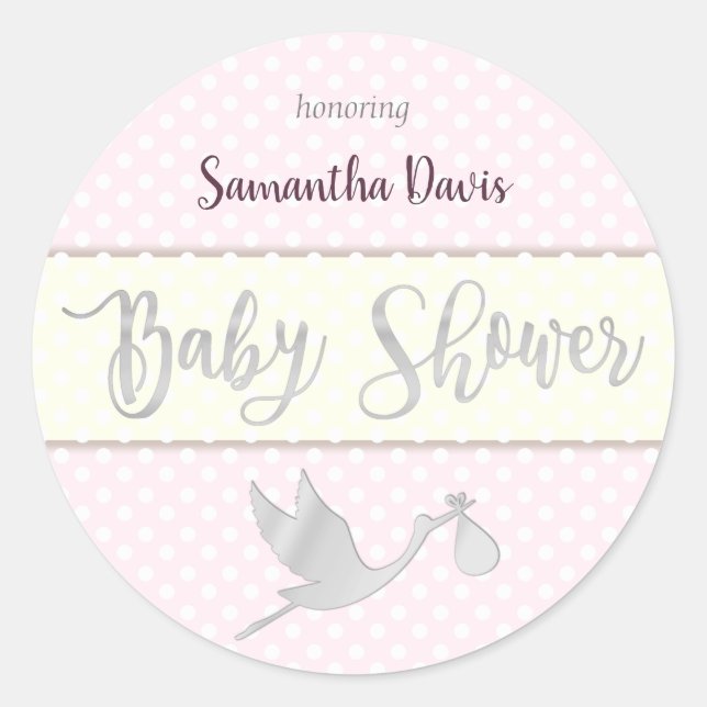 Silver Stork Baby Girl Babydusche Runder Aufkleber (Vorderseite)