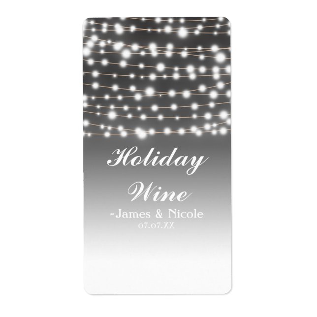 Silver String Lights Holiday Party Weinlabel (Vorne)