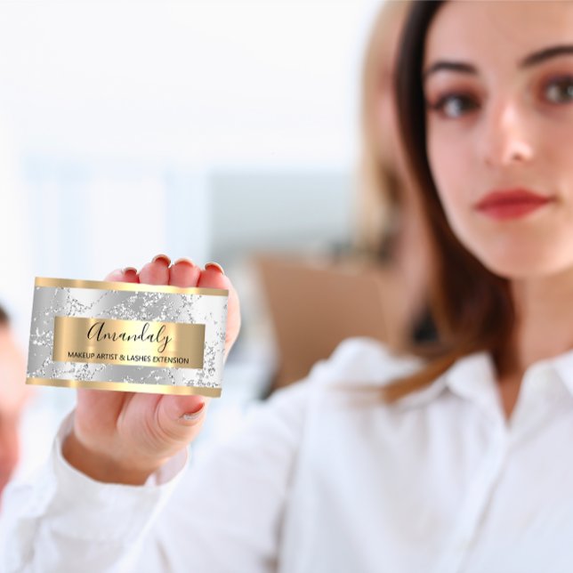 Silver Strokes Marble Beauty Shop Gray Visitenkarte (Silver Strokes Marble Beauty Shop Gray Grey Business Card)