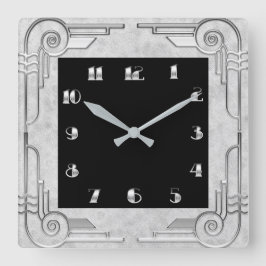 Silver Style Art Deco Square Wall Uhr