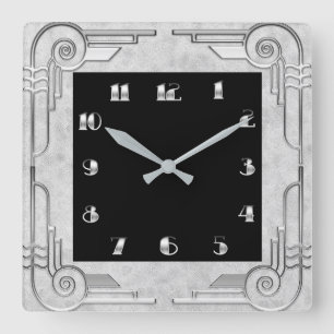 Silver Style Art Deco Square Wall Uhr