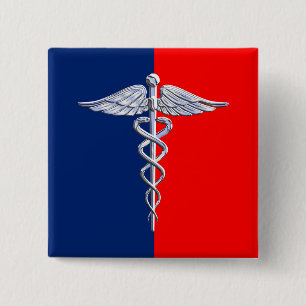 Silver Style Caduceus Medical Symbol League Button