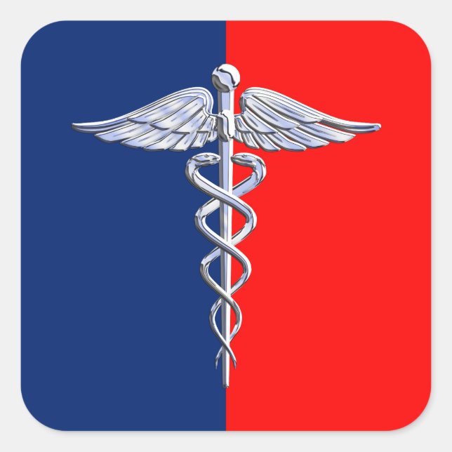 Silver Style Caduceus Medical Symbol League Quadratischer Aufkleber (Vorderseite)