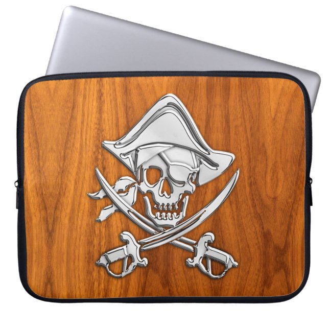 Silver Style Pirate on Teak Veneer Laptopschutzhülle (Vorderseite)