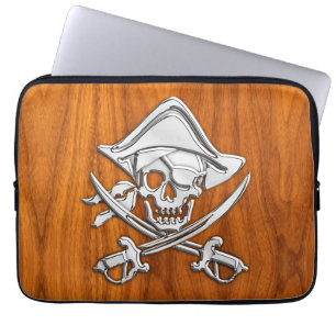Silver Style Pirate on Teak Veneer Laptopschutzhülle