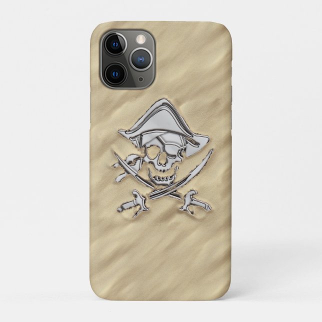 Silver Style Pirate Skull am Strand Case-Mate iPhone Hülle (Rückseite)