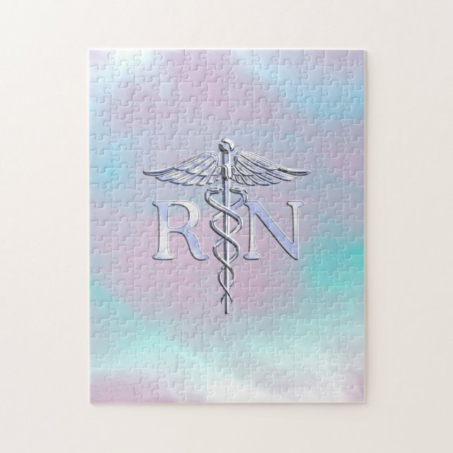 Silver Style RN Caduceus Medical Mother Pearl Puzzle (Vertikal)