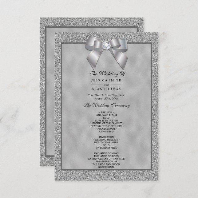 Silver & Stylish Glitzer Wedding Program (Vorne/Hinten)