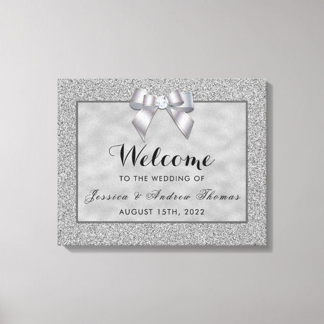 Silver & Stylish Glitzer Wedding Willkommen Leinwanddruck (Vorderseite)
