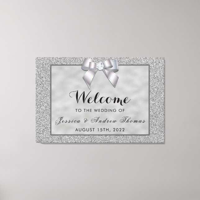 Silver & Stylish Glitzer Wedding Willkommen Leinwanddruck (Vorderseite)