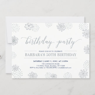 Silver Stylish Modern 50. Adult Birthday Party Einladung