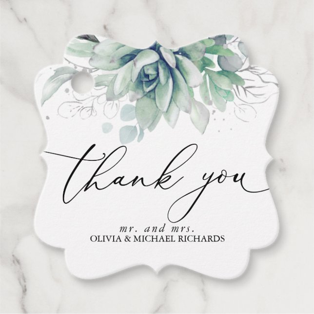 Silver Succulents Greenerity Wedding Vielen Dank Geschenkanhänger (Vorderseite)