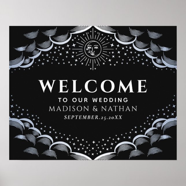 Silver Sun & Moon Tarot Card Wedding Welcome Sign Poster (Vorne)
