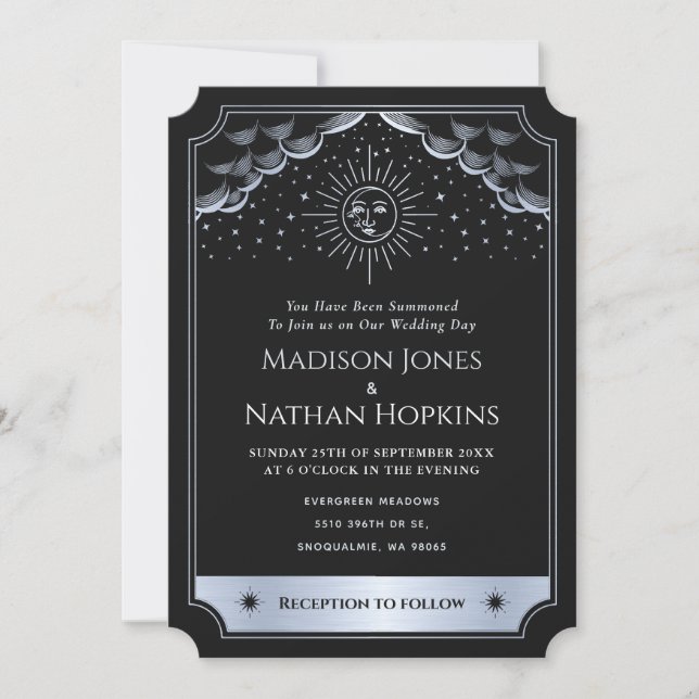 Silver Sun Moon Tarot Wedding QR Code Einladung (Vorderseite)