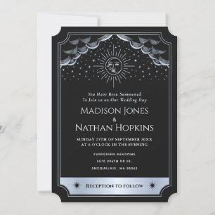 Silver Sun Moon Tarot Wedding QR Code Einladung