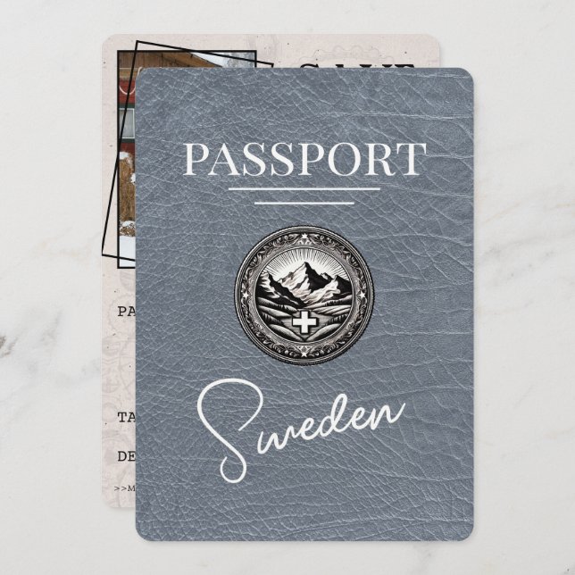 Silver Sweden Passport Save the Date (Vorne/Hinten)