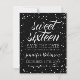 Silver Sweet16 Rett Date Glitzer Sparkle Confetti Save The Date