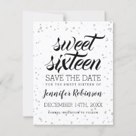 Silver Sweet16 Rett Date Glitzer Sparkle Confetti Save The Date