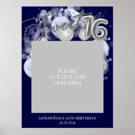 Silver Sweet 16 Balloons Foto Prop Royal Blue Poster