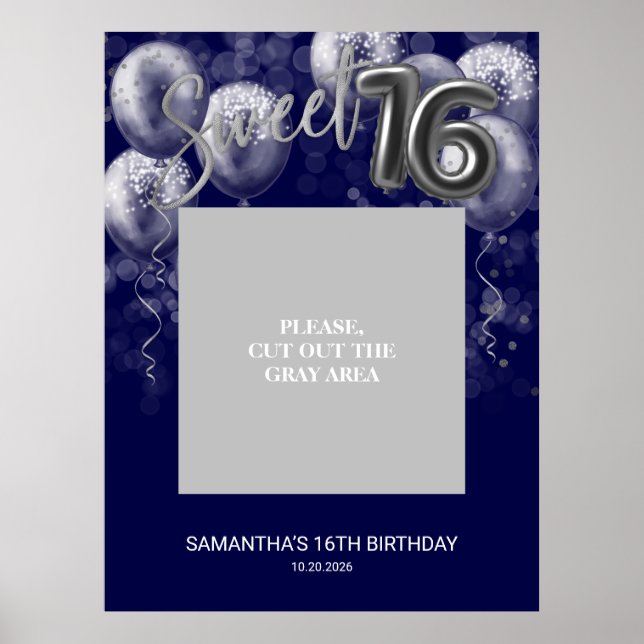 Silver Sweet 16 Balloons Foto Prop Royal Blue Poster (Vorne)