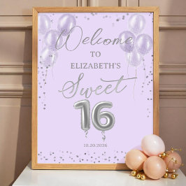 Silver Sweet 16 Balloons Lavender Begrüßungszeiche Poster