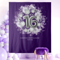 Silver Sweet 16 Bday Balloons Lila Hintergrund