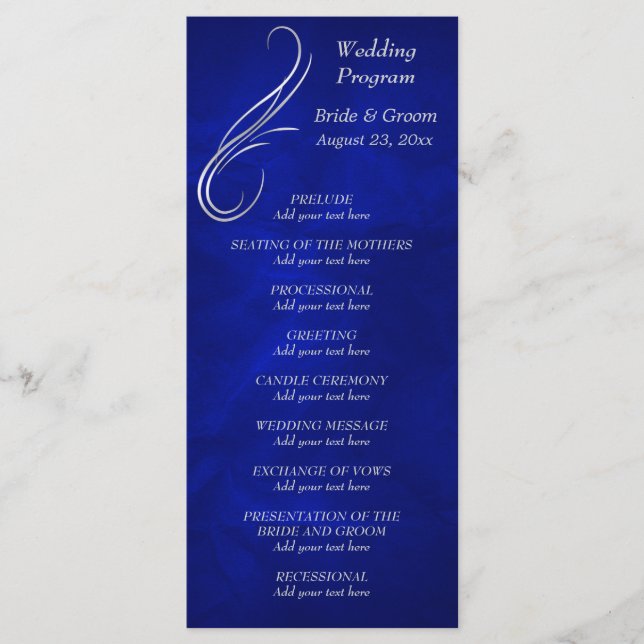 Silver Swirl Bright Blue Wedding Program Programm (Vorderseite)