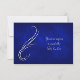Silver Swirl Bright Blue Wedding RSVP Karte