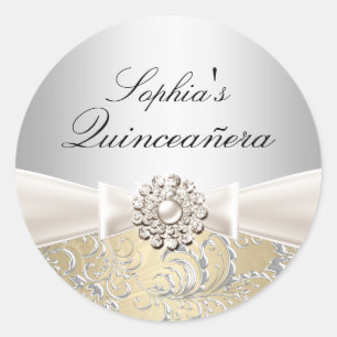 Silver Swirl & Jewel Bow Quinceanera Sticker