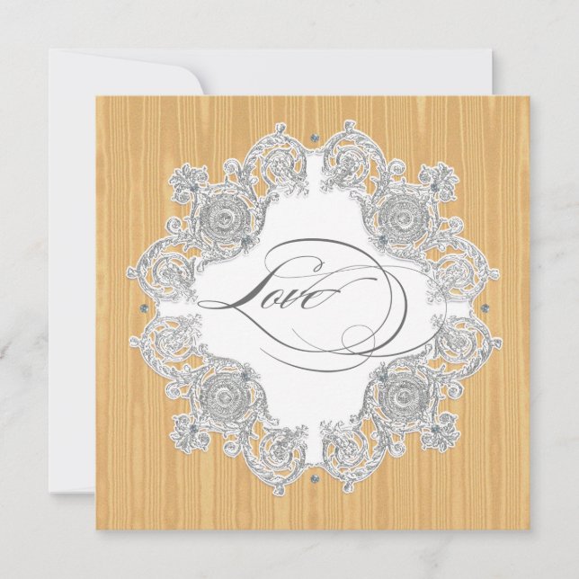 Silver Swirl Moire - Gold Gray Formal Wedding Einladung (Vorderseite)