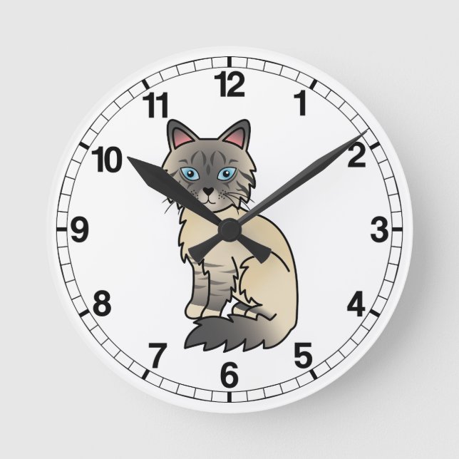 Silver Tabby Birman / Ragdoll Cat Runde Wanduhr (Vorderseite)