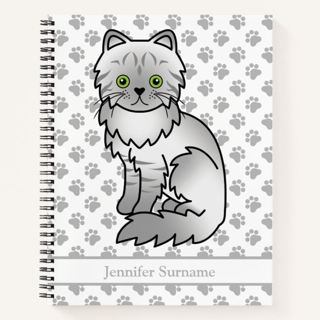 Silver Tabby Chinchilla Persian Cat & Custom Text Notizbuch (Vorderseite)