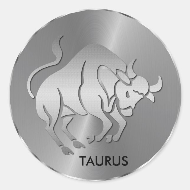 Silver Taurus ♉ Bull - Zodiac Horoskop Runder Aufkleber (Vorderseite)
