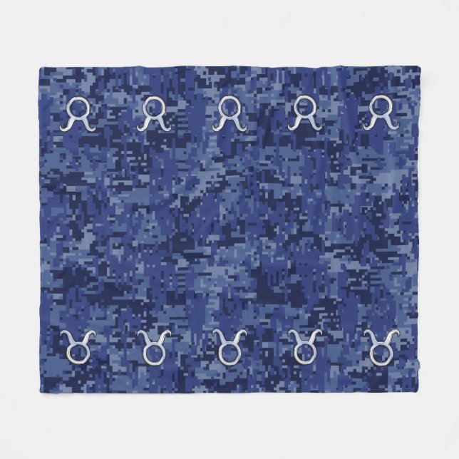 Silver Taurus Zodiac Sign Navy Blue Digital Camouf Fleecedecke (Vorderseite (Horizontal))