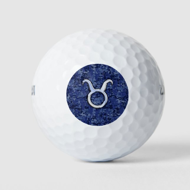 Silver Taurus Zodiac Sign Navy Blue Digital Camouf Golfball (Vorderseite)