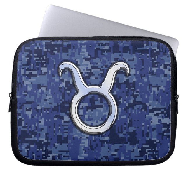 Silver Taurus Zodiac Sign Navy Blue Digital Camouf Laptopschutzhülle (Vorderseite)
