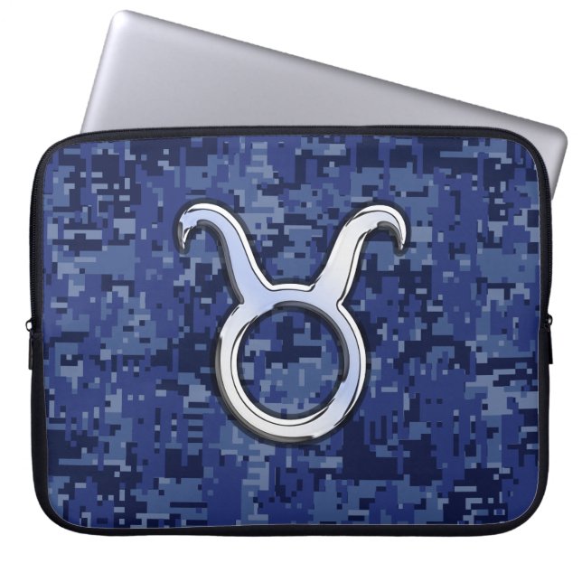 Silver Taurus Zodiac Sign Navy Blue Digital Camouf Laptopschutzhülle (Vorderseite)