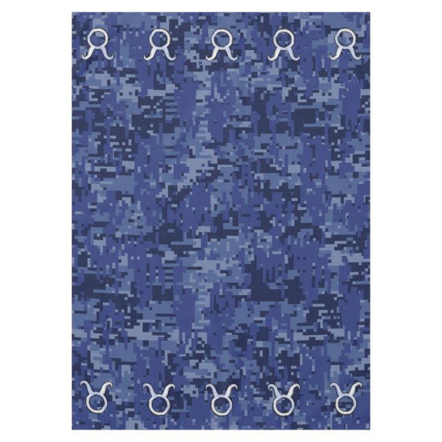 Silver Taurus Zodiac Sign Navy Blue Digital Camouf Tischdecke (Vorderseite)