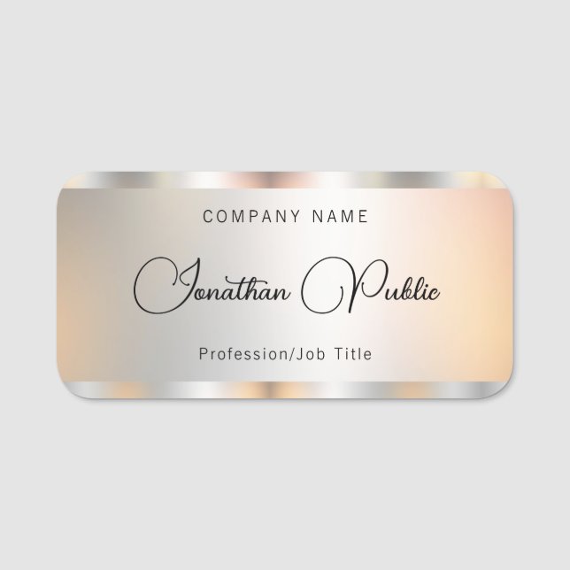 Silver Template Elegante Typografie Personalisiert Namensschild (Vorderseite)