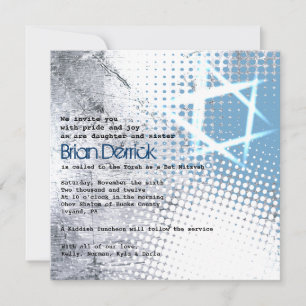 SILVER TEXTURE STAR Bar Bat Mitzvah Einladung