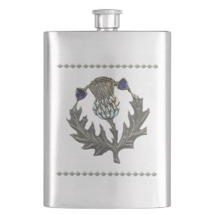 Silver Thistle on Stainless Flachmann