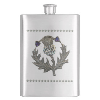 Silver Thistle on Stainless Flachmann