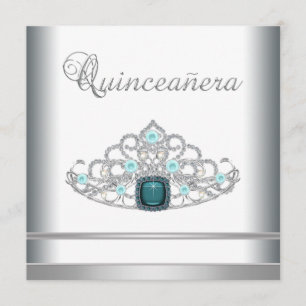 Silver Tiara Aquamarin Blue Quinceanera Einladung