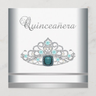 Silver Tiara Aquamarin Blue Quinceanera Einladung