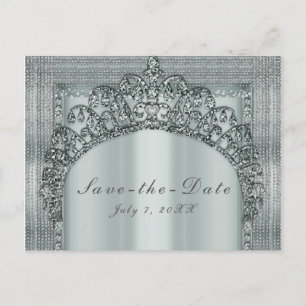 Silver Tiara Crown & Diamond Bling Save the Date Ankündigungspostkarte