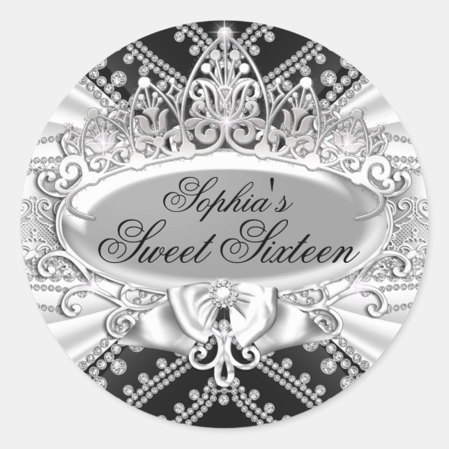 Silver Tiara & Diamond 16 . Geburtstag Sticker (Vorderseite)