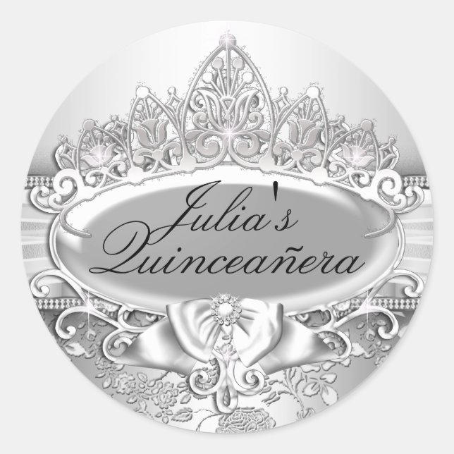 Silver Tiara & Floral Quinceanera Sticker (Vorderseite)