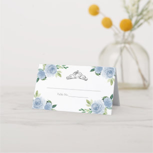 Silver Tiara Light Blue Floral Quinceanera Party Platzkarte