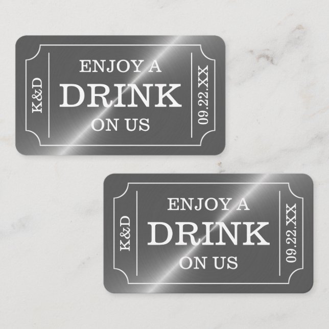 Silver Ticket Style "Enjoy a drink on us" Begleitkarte (Vorne/Hinten)